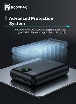 20000mAh 45W super small pocket-size Mini power bank with 3 ports ,2 USB-A and 1 USB-C PD, supports fast charging , led digital display, and can be used on Airplane and train-black color from Moogmax - view 3